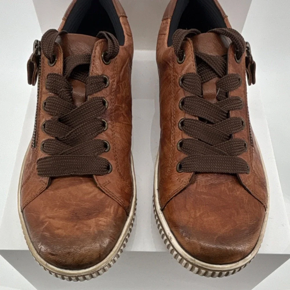 Remonte Brown Leather Lace-Up Sneakers Zipper Logo Women‎ US 9.5 EU 41 Comfort